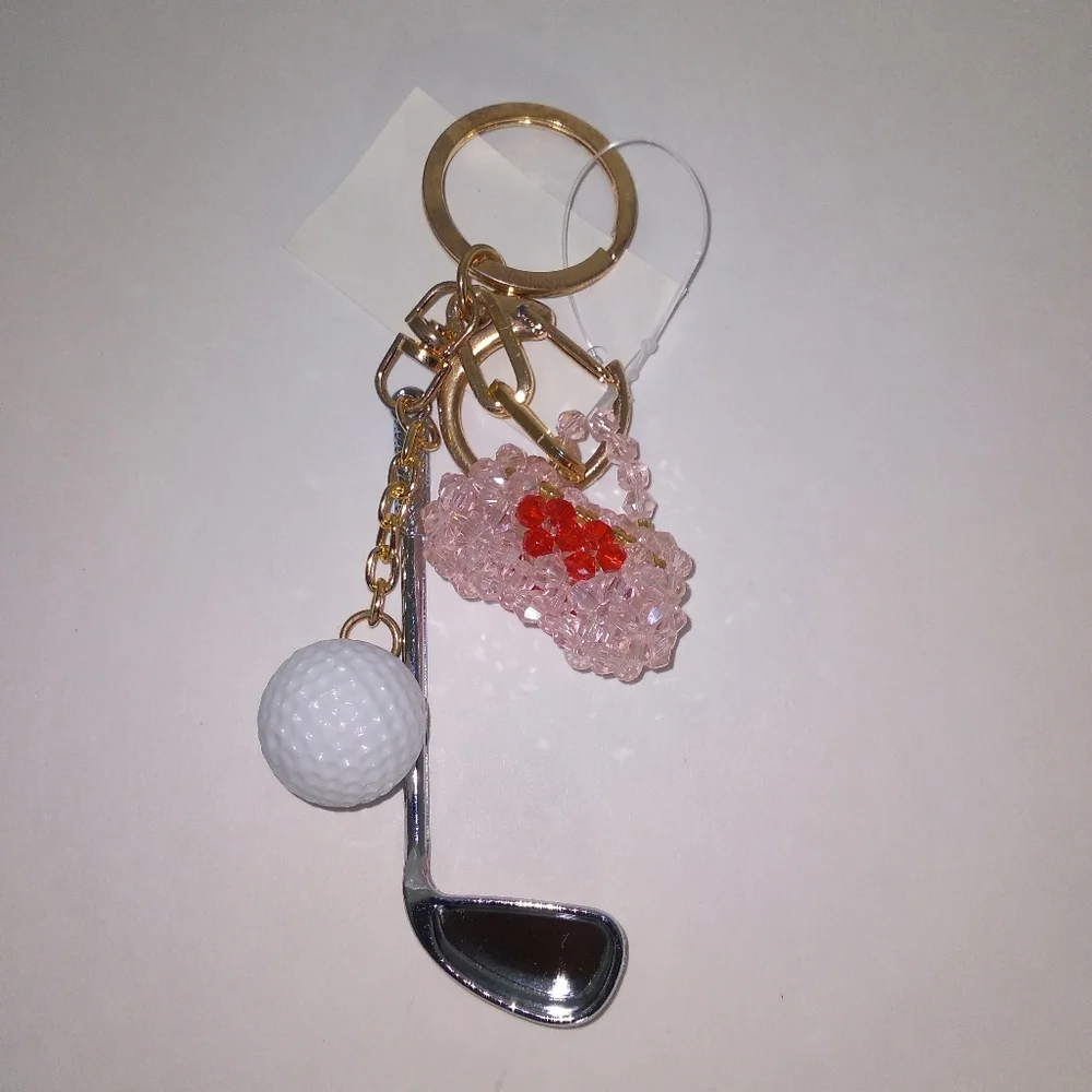 Golf Club Keychain/Purse Charm with Heart and Ball Charms